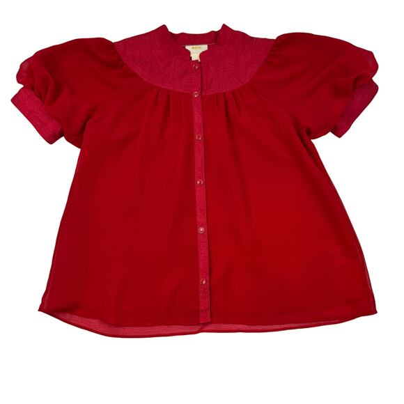 Maeve Scarlett Red Lavoie Puff Sleeve Button Down Blouse Women's Size 12 - Picture 2 of 8